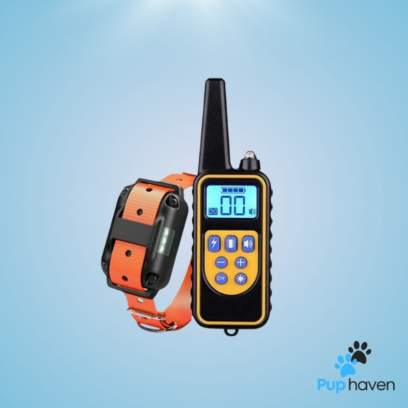Orange Adjustable waterproof dog training collar with remote control for all dog sizes.