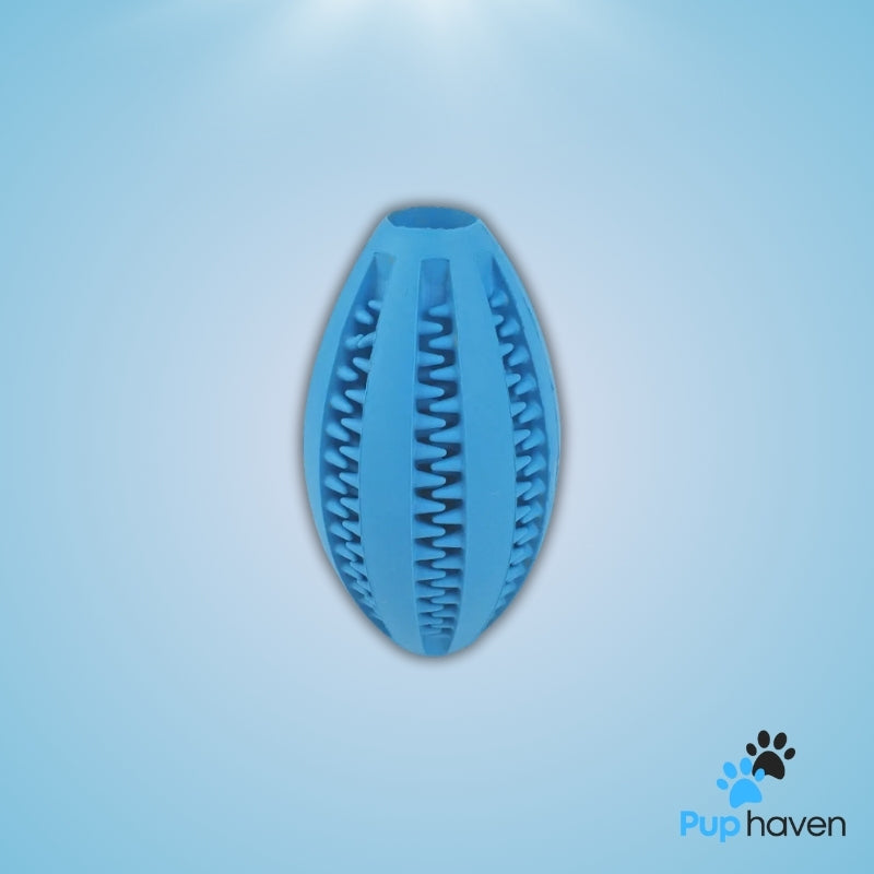 Blue Natural rubber chew toy designed to soothe teething dogs while keeping them entertained.