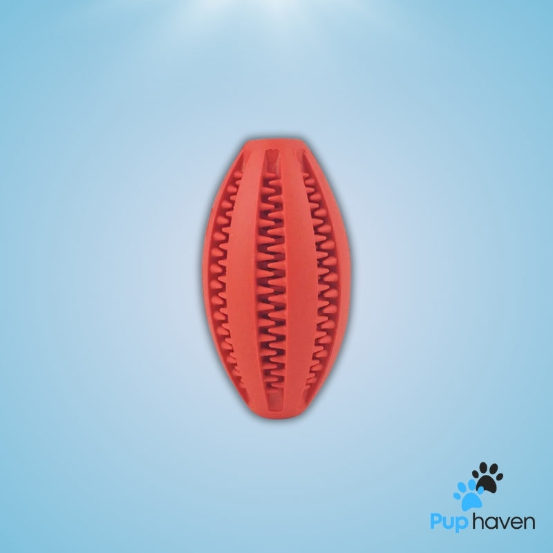 Red Natural rubber chew toy designed to soothe teething dogs while keeping them entertained.