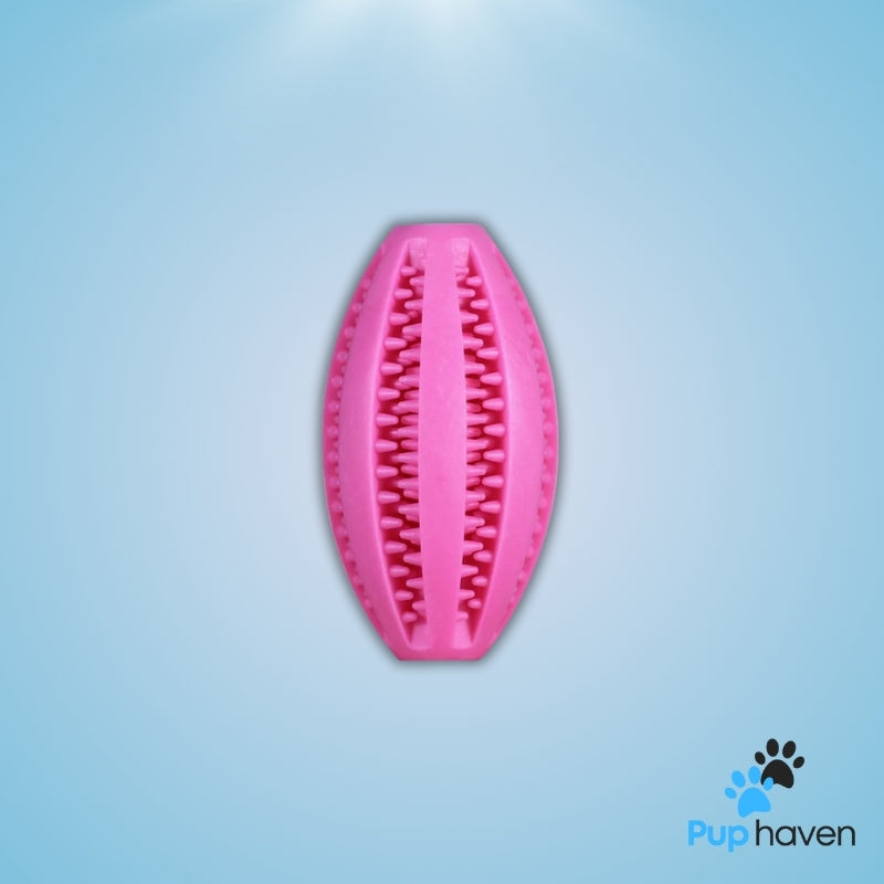 Pink Natural rubber chew toy designed to soothe teething dogs while keeping them entertained.