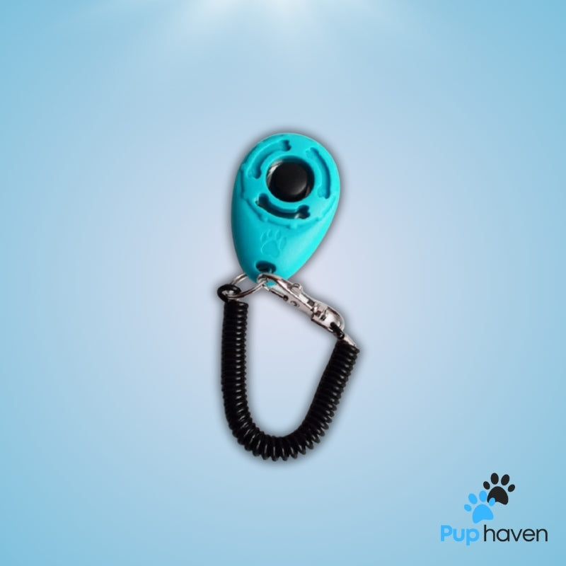 Cyan Adjustable Dog Training Clicker with ergonomic design for effective pet training.