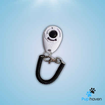 White Adjustable Dog Training Clicker with ergonomic design for effective pet training.