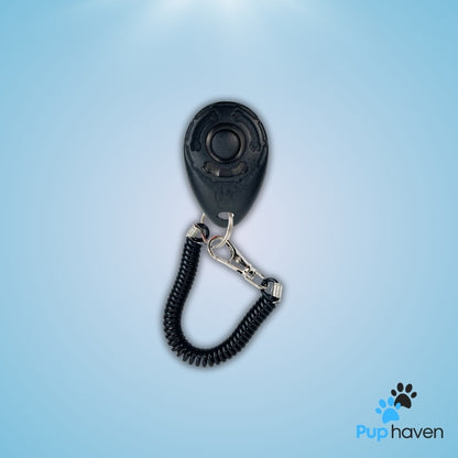 Black Adjustable Dog Training Clicker with ergonomic design for effective pet training.