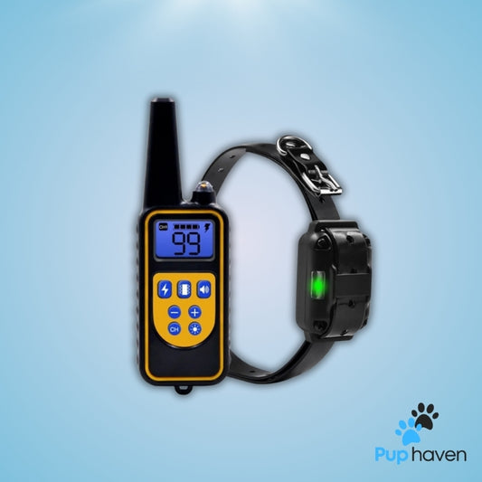 Black Adjustable waterproof dog training collar with remote control for all dog sizes.