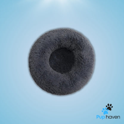 Dark Grey Cozy plush round pet bed for dogs and cats, offering warmth and ultimate comfort.