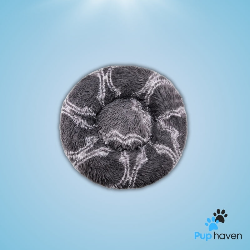 Starry Grey Cozy plush round pet bed for dogs and cats, offering warmth and ultimate comfort.