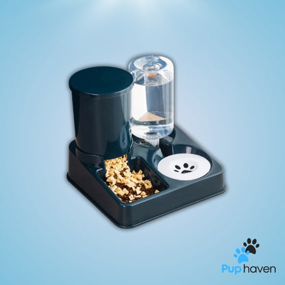 Black Dual functionality of the 2-in-1 Cat Feeder & Water Dispenser, showcasing separate food and water sections.