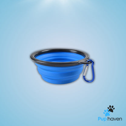 Blue Folding portable silicone pet bowl for food and water, ideal for travel and outdoor activities.