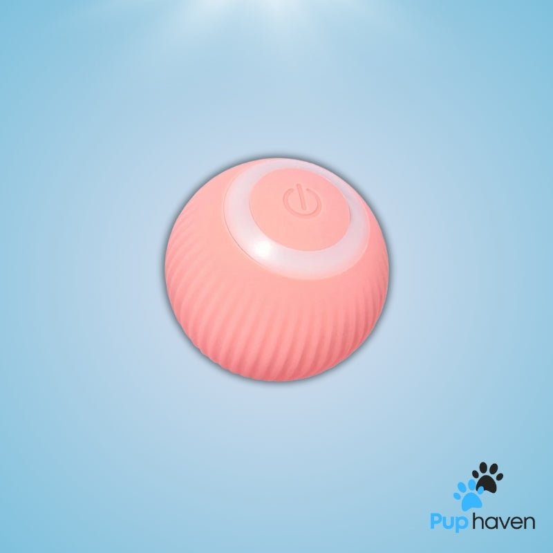 Pink Interactive rolling pet toy for cats and dogs, designed to engage and entertain with automatic self-moving action.