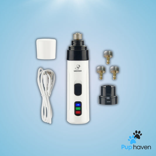 Rechargeable dog nail grinder offering a safe, quiet, and stress-free grooming experience for pets.