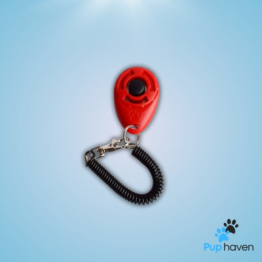 Red Adjustable Dog Training Clicker with ergonomic design for effective pet training.