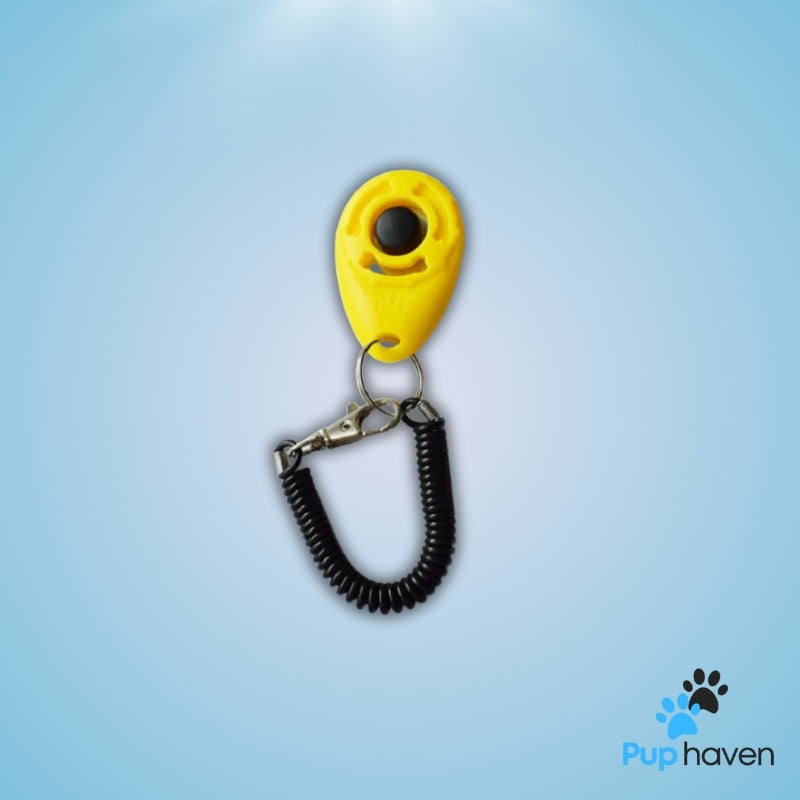 Yellow Adjustable Dog Training Clicker with ergonomic design for effective pet training.