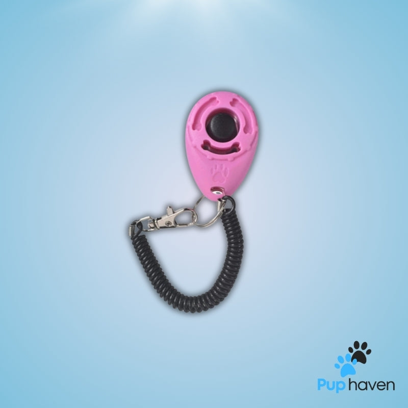 Pink Adjustable Dog Training Clicker with ergonomic design for effective pet training.